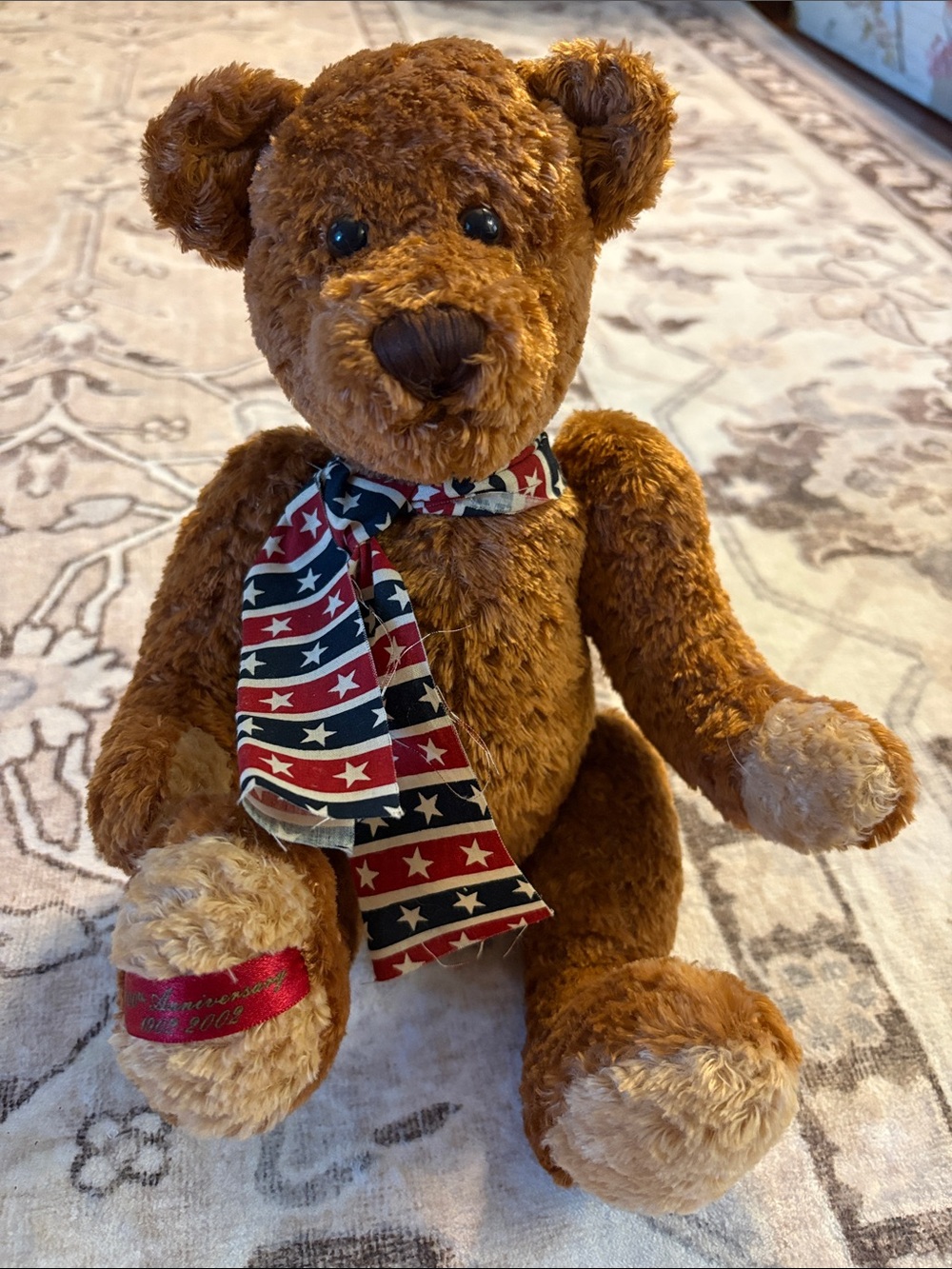 Dandee Plush Brown Teddy Bear with patriotic Scarf